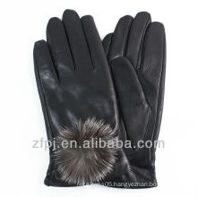 fashion rabbit fur ball leather glove